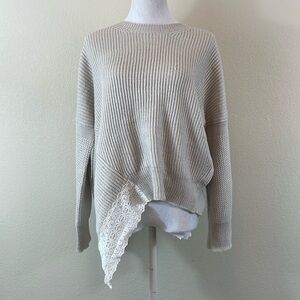 Anthropologie Lili’s closet light gray sweater with lace detail size MP
